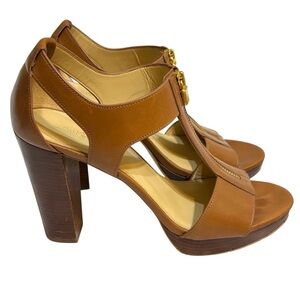 Michael Kors platform heels brown leather stacked heel zip up size 9 US women’s